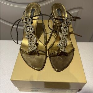 Sergio Rossi Gold Embellished Women's Heels